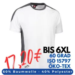 ARBEITS-T-SHIRT HERREN| PRO Wear Kontrast 302 von ID / Farbe: weiß / 60% BAUMWOLLE 40% POLYESTER