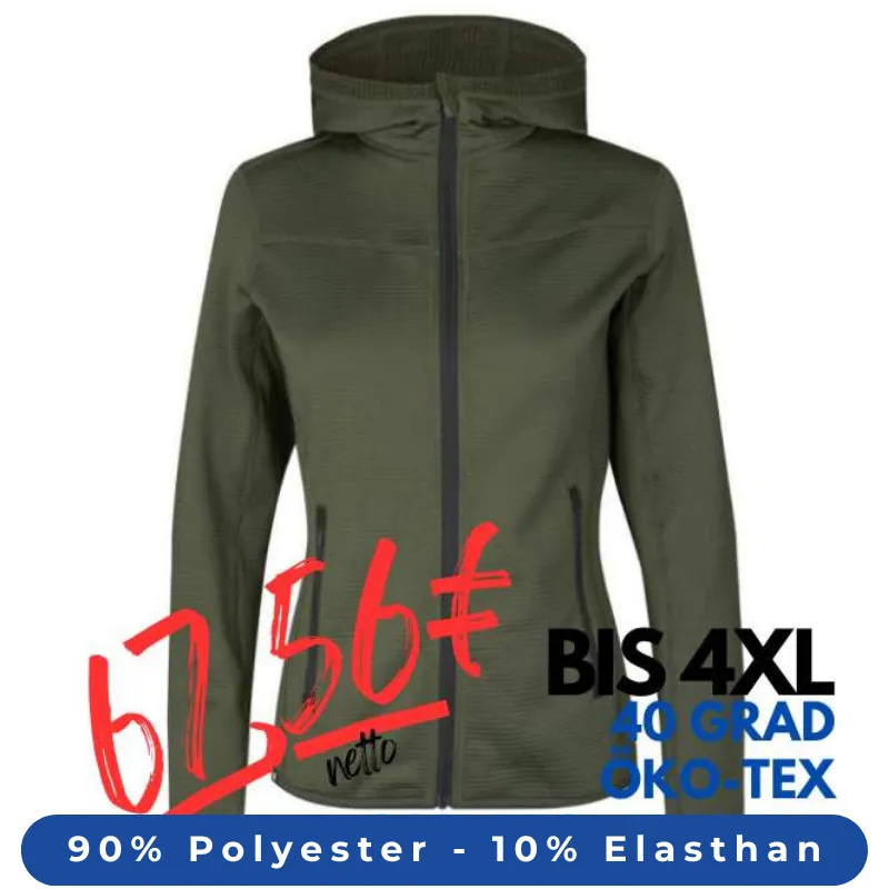 ARBEITSJACKE / FLEECEJACKE DAMEN | Cardigan Stretch Komfort 841 von ID / Farbe: oliv / 90% POLYESTER 10% ELASTHAN | MEIN-KASACK.de - KASACK - KASACKS