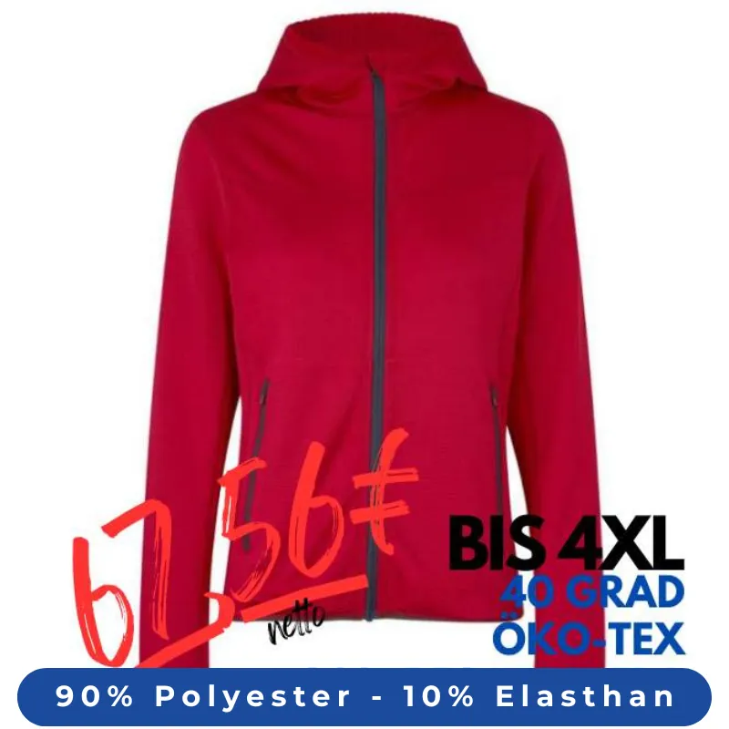 ARBEITSJACKE / FLEECEJACKE DAMEN | Cardigan Stretch Komfort 841 von ID / Farbe: rot / 90% POLYESTER 10% ELASTHAN | MEIN-KASACK.de - KASACK - KASACKS