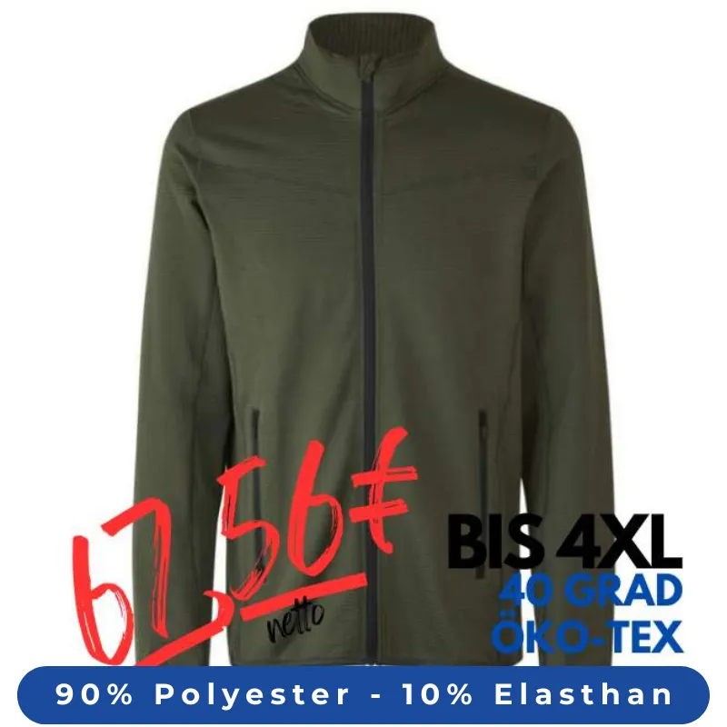 ARBEITSJACKE / FLEECEJACKE HERREN | Cardigan Stretch Komfort 840 von ID / Farbe: oliv / 90% POLYESTER 10% ELASTHAN | MEIN-KASACK.de - KASACK - KASACKS