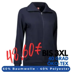 ARBEITSJACKE / FULL ZIPPER / SWEATJACKE DAMEN | 624 von ID / Farbe: navy / 60% BAUMWOLLE 40% POLYESTER