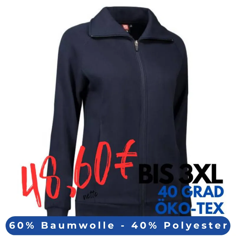 ARBEITSJACKE / FULL ZIPPER / SWEATJACKE DAMEN | 624 von ID / Farbe: navy / 60% BAUMWOLLE 40% POLYESTER | MEIN-KASACK.de - KASACK - KASACKS
