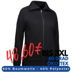 ARBEITSJACKE / FULL ZIPPER / SWEATJACKE DAMEN | 624 von ID / Farbe: schwarz / 60% BAUMWOLLE 40% POLYESTER