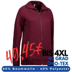 ARBEITSJACKE / FULL ZIPPER / SWEATJACKE DAMEN | 629 von ID / Farbe: bordeaux / 60% BAUMWOLLE 40% POLYESTER