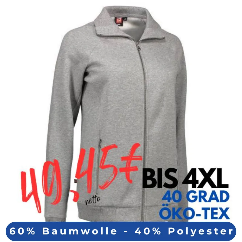 ARBEITSJACKE / FULL ZIPPER / SWEATJACKE DAMEN | 629 von ID / Farbe: grau / 60% BAUMWOLLE 40% POLYESTER | MEIN-KASACK.de - KASACK - KASACKS