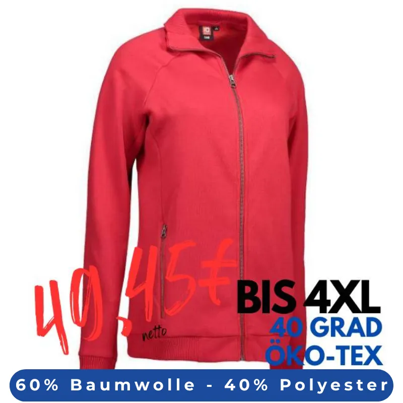 ARBEITSJACKE / FULL ZIPPER / SWEATJACKE DAMEN | 629 von ID / Farbe: rot / 60% BAUMWOLLE 40% POLYESTER | MEIN-KASACK.de - KASACK - KASACKS