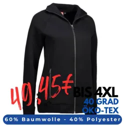 ARBEITSJACKE / FULL ZIPPER / SWEATJACKE DAMEN | 629 von ID / Farbe: schwarz / 60% BAUMWOLLE 40% POLYESTER