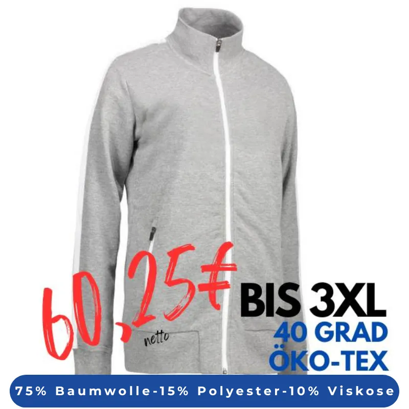 ARBEITSJACKE / FULL ZIPPER / SWEATJACKE DAMEN | Kontrast 627 von ID / Farbe: grau / 75% BAUMWOLLE 15% POLYESTER 10% VISKOSE | MEIN-KASACK.de - KASACK - KASACKS