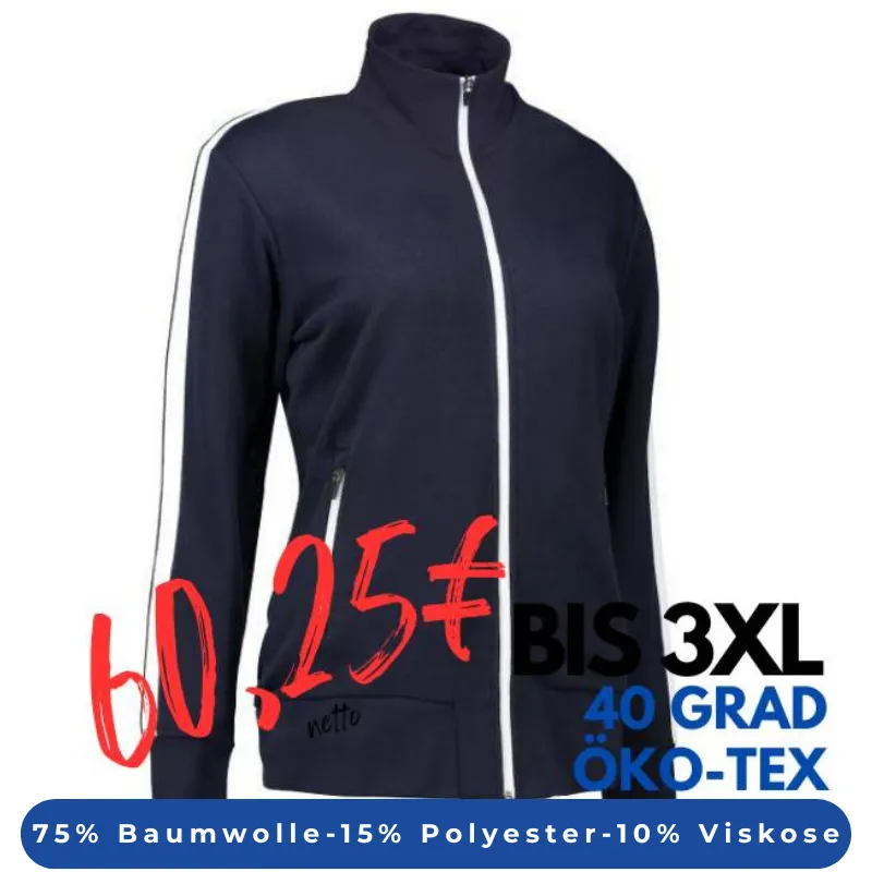 ARBEITSJACKE / FULL ZIPPER / SWEATJACKE DAMEN | Kontrast 627 von ID / Farbe: navy / 75% BAUMWOLLE 15% POLYESTER 10% VISKOSE | MEIN-KASACK.de - KASACK - KASACKS