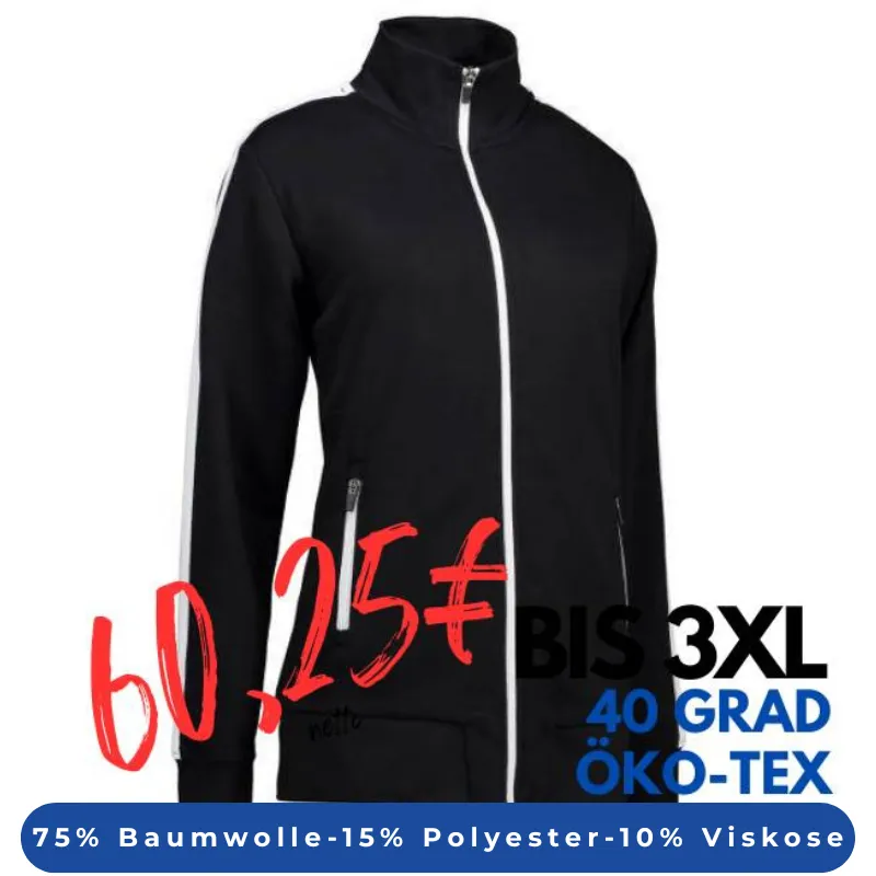 ARBEITSJACKE / FULL ZIPPER / SWEATJACKE DAMEN | Kontrast 627 von ID / Farbe: schwarz / 75% BAUMWOLLE 15% POLYESTER 10% VISKOSE | MEIN-KASACK.de - KASACK - KASACKS