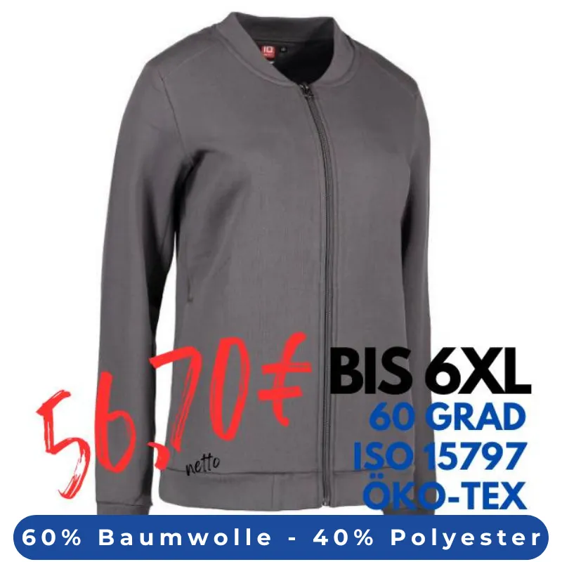ARBEITSJACKE / FULL ZIPPER / SWEATJACKE DAMEN | PRO Wear 367 von ID / Farbe: grau / 60% BAUMWOLLE 40% POLYESTER | MEIN-KASACK.de - KASACK - KASACKS