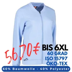 ARBEITSJACKE / FULL ZIPPER / SWEATJACKE DAMEN | PRO Wear 367 von ID / Farbe: hellblau / 60% BAUMWOLLE 40% POLYESTER