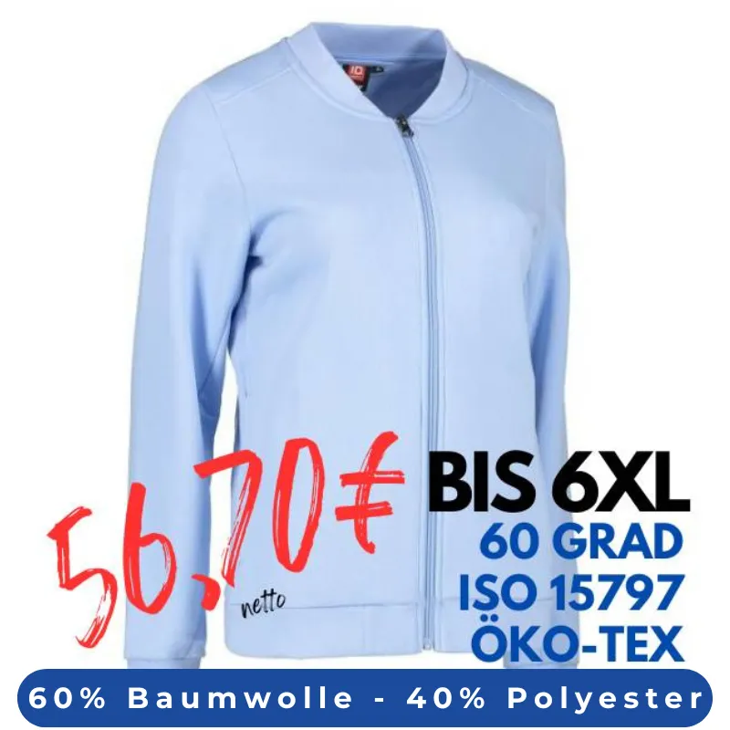 ARBEITSJACKE / FULL ZIPPER / SWEATJACKE DAMEN | PRO Wear 367 von ID / Farbe: hellblau / 60% BAUMWOLLE 40% POLYESTER | MEIN-KASACK.de - KASACK - KASACKS