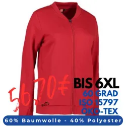 ARBEITSJACKE / FULL ZIPPER / SWEATJACKE DAMEN | PRO Wear 367 von ID / Farbe: rot / 60% BAUMWOLLE 40% POLYESTER