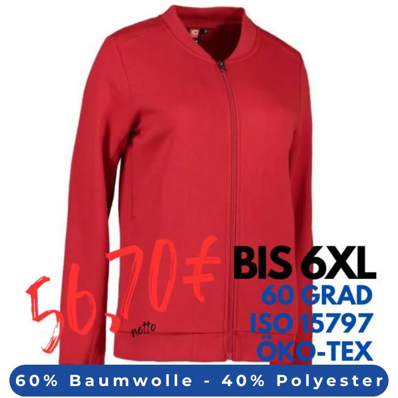ARBEITSJACKE / FULL ZIPPER / SWEATJACKE DAMEN | PRO Wear 367 von ID / Farbe: rot / 60% BAUMWOLLE 40% POLYESTER | MEIN-KASACK.de - KASACK - KASACKS
