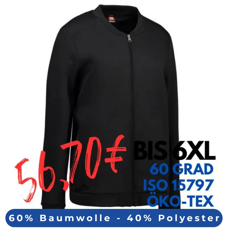 ARBEITSJACKE / FULL ZIPPER / SWEATJACKE DAMEN | PRO Wear 367 von ID / Farbe: schwarz / 60% BAUMWOLLE 40% POLYESTER | MEIN-KASACK.de - KASACK - KASACKS