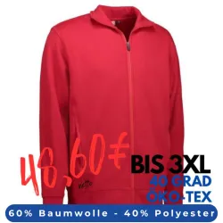 ARBEITSJACKE / FULL ZIPPER / SWEATJACKE HERREN | 622 von ID / Farbe: rot / 60% BAUMWOLLE 40% POLYESTER