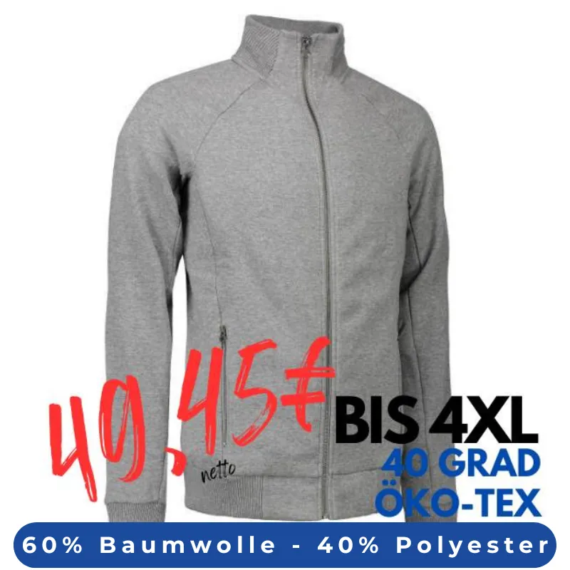 ARBEITSJACKE / FULL ZIPPER / SWEATJACKE HERREN | 628 von ID / Farbe: grau / 60% BAUMWOLLE 40% POLYESTER | MEIN-KASACK.de - KASACK - KASACKS