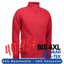 ARBEITSJACKE / FULL ZIPPER / SWEATJACKE HERREN | 628 von ID / Farbe: rot / 60% BAUMWOLLE 40% POLYESTER