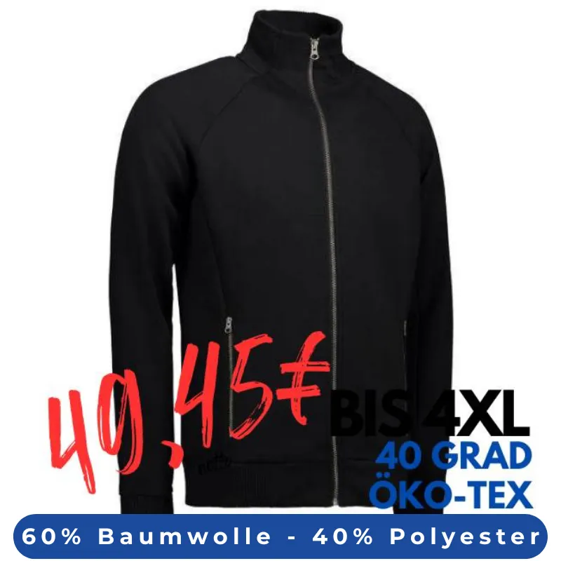 ARBEITSJACKE / FULL ZIPPER / SWEATJACKE HERREN | 628 von ID / Farbe: schwarz / 60% BAUMWOLLE 40% POLYESTER | MEIN-KASACK.de - KASACK - KASACKS