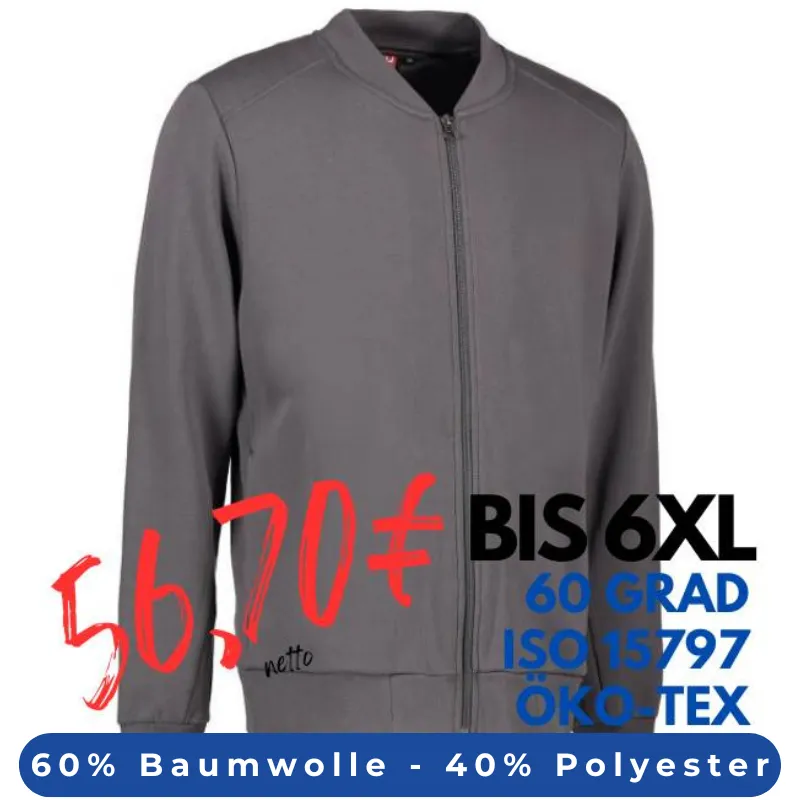 ARBEITSJACKE / FULL ZIPPER / SWEATJACKE HERREN | PRO Wear 366 von ID / Farbe: grau / 60% BAUMWOLLE 40% POLYESTER | MEIN-KASACK.de - KASACK - KASACKS