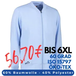 ARBEITSJACKE / FULL ZIPPER / SWEATJACKE HERREN | PRO Wear 366 von ID / Farbe: hellblau / 60% BAUMWOLLE 40% POLYESTER