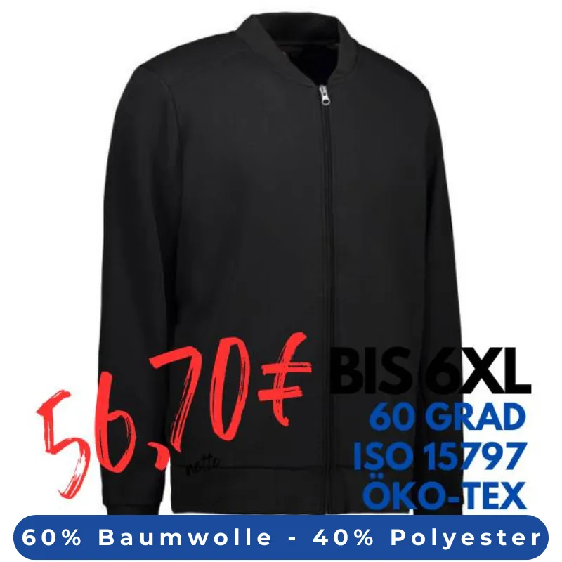 ARBEITSJACKE / FULL ZIPPER / SWEATJACKE HERREN | PRO Wear 366 von ID / Farbe: schwarz / 60% BAUMWOLLE 40% POLYESTER | MEIN-KASACK.de - KASACK - KASACKS
