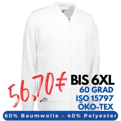 ARBEITSJACKE / FULL ZIPPER / SWEATJACKE HERREN | PRO Wear 366 von ID / Farbe: weiß / 60% BAUMWOLLE 40% POLYESTER