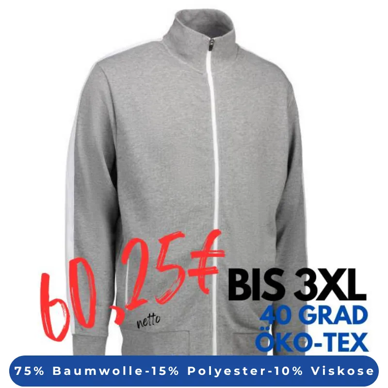 ARBEITSJACKE / FULL ZIPPER / SWEATJACKE HERREN| Kontrast 626 von ID / Farbe: grau / 75% BAUMWOLLE 15% POLYESTER 10% VISKOSE | MEIN-KASACK.de - KASACK - KASACKS