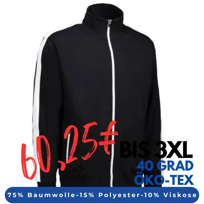 ARBEITSJACKE / FULL ZIPPER / SWEATJACKE HERREN| Kontrast 626 von ID / Farbe: schwarz / 75% BAUMWOLLE 15% POLYESTER 10% VISKOSE | MEIN-KASACK.de - KASACK - KASACKS