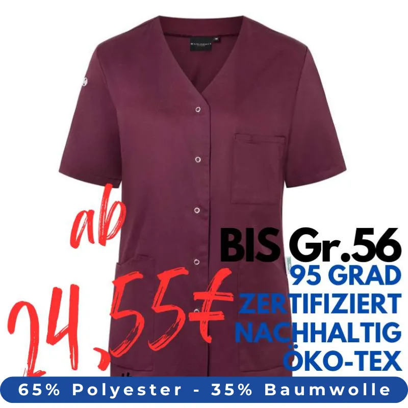 DAMEN - KASACK KS 63 - ESSENTIAL von KARLOWSKY / Farbe: aubergine / 65% Polyester-35% Baumwolle-150 g | MEIN-KASACK.de - KASACK - KASACKS