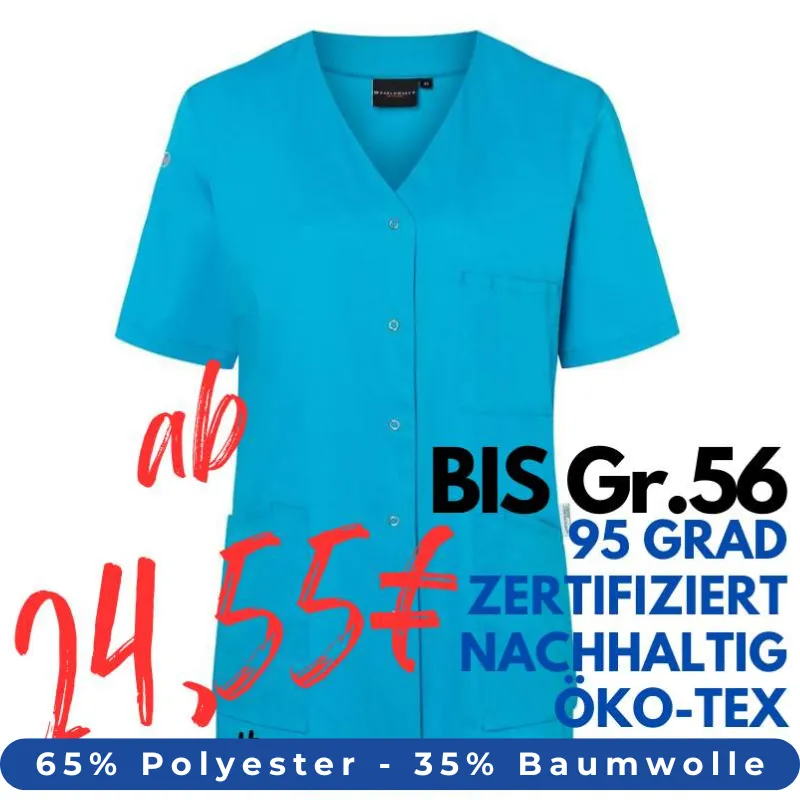DAMEN - KASACK KS 63 - ESSENTIAL von KARLOWSKY / Farbe: pazifikblau / 65% Polyester-35% Baumwolle-150 g | MEIN-KASACK.de - KASACK - KASACKS