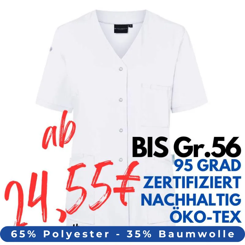 Damen - Kasack KS 63 - ESSENTIAL von KARLOWSKY / Farbe: weiß / 65% Polyester-35% Baumwolle-150 g | MEIN-KASACK.de - KASACK - KASACKS