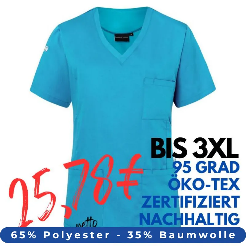DAMEN - KASACK KS 66 - ESSENTIAL von KARLOWSKY / Farbe: pazifikblau / 65% Polyester-35% Baumwolle-150 g | MEIN-KASACK.de - KASACK - KASACKS