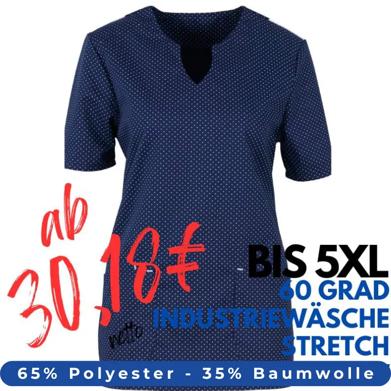DAMEN - STRETCH - KASACK 2139 von MEIN-KASACK.de / Farbe: blau-weiß-gepunktet / Stretcheinsatz - 35% Baumwolle 65% Polyester | MEIN-KASACK.de - KASACK - KASACKS