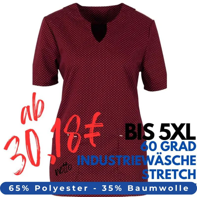 DAMEN - STRETCH - KASACK 2139 von MEIN-KASACK.de / Farbe: weinrot-weiß-gepunktet / Stretcheinsatz - 35% Baumwolle 65% Polyester | MEIN-KASACK.de - KASACK - KASACKS