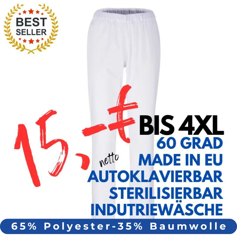 DAMEN ARBEITSHOSE MEDIZIN | 2648 von MEIN-KASACK.de / Farbe: weiß / 65% Polyester - 35% Baumwolle - 170g/m² | MEIN-KASACK.de - KASACK - KASACKS