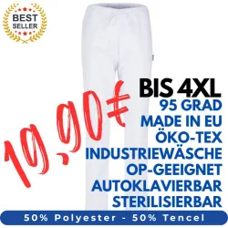 HERREN ARBEITSHOSE MEDIZIN | OP-Hose 2701 von MEIN-KASACK.de / Farbe: weiß / 200g/m² - 50%PES - 50%TENCEL