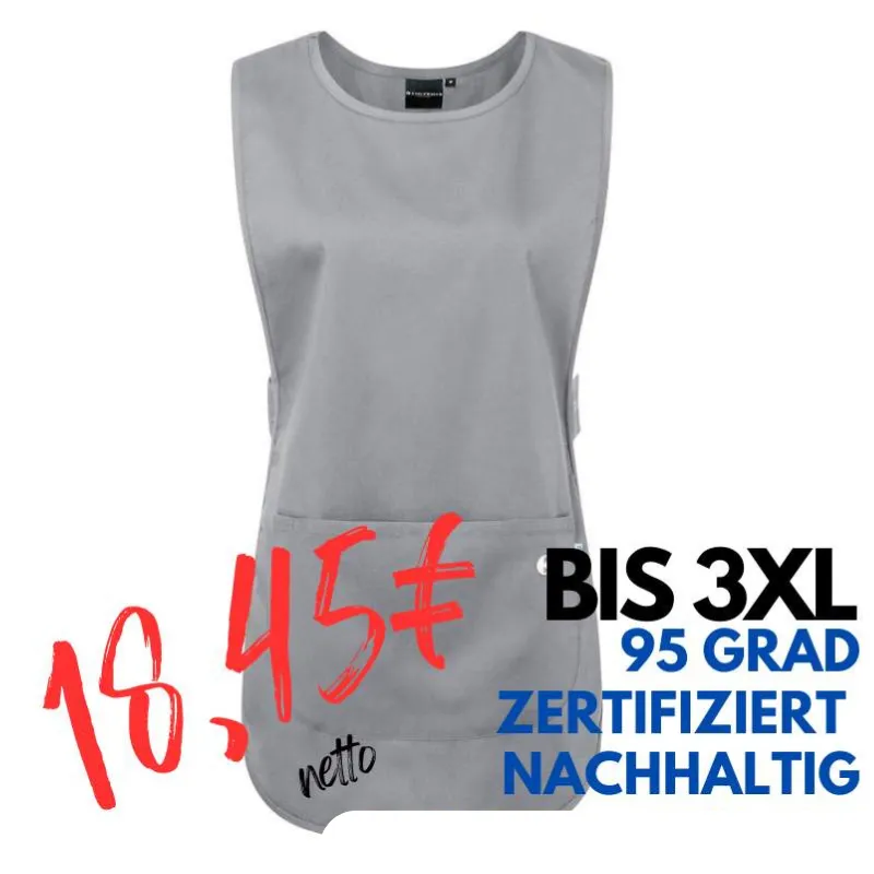Überwurfschürze KS 64 - ESSENTIAL von KARLOWSKY / Farbe: platingrau / 65% Polyester-35% Baumwolle-150 g | MEIN-KASACK.de - KASACK - KASACKS
