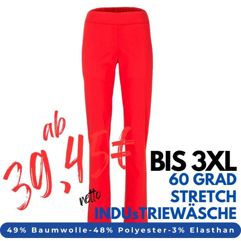 Stretch-Damenhose 2447 von MEIN-KASACK.de / Farbe: rot / Stretchgewebe - 49% Baumwolle 48% Polyester 3% Elasthan | MEIN-KASACK.de - KASACK - KASACKS