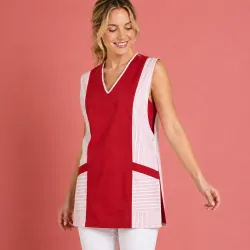 Überwurfschürze / Chasuble 264 von LEIBER / Farbe: weiß-rot / 65 % Polyester 35 % Baumwolle