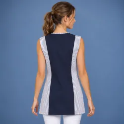 Überwurfschürze / Chasuble 264 von LEIBER / Farbe: weiß-marine / 65 % Polyester 35 % Baumwolle