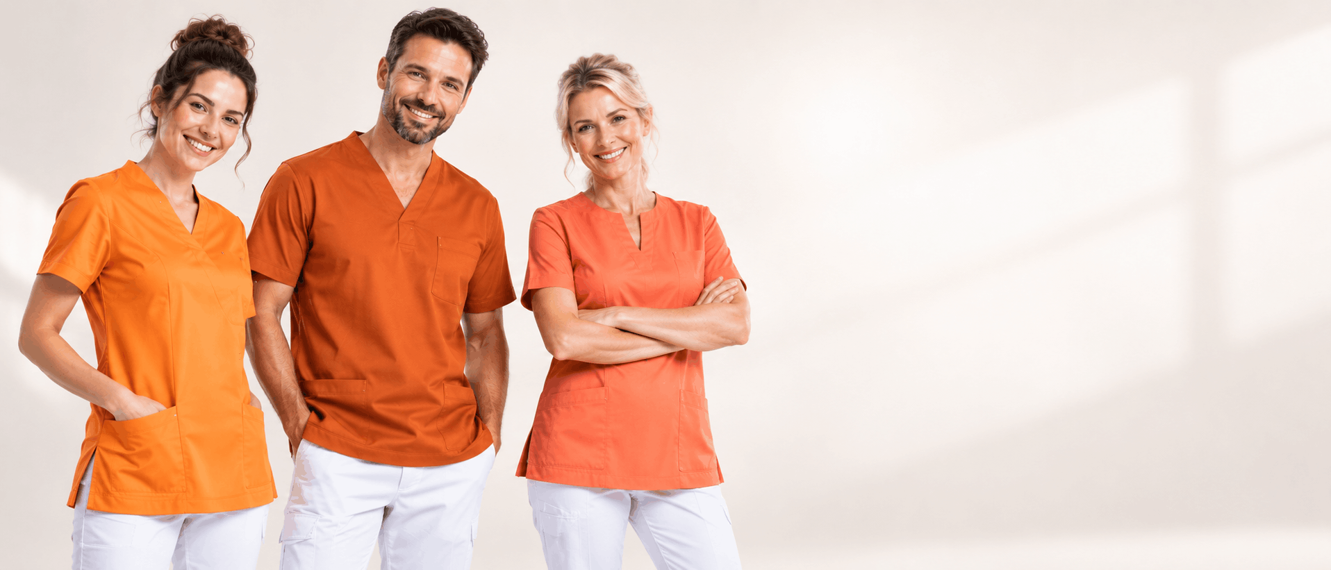 Orange Kasacks für Pflege und Praxis in medizinischen Einrichtungen