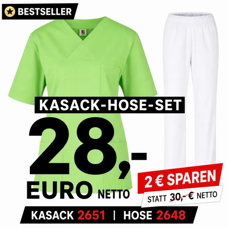 Kasack-Hosen-Kombination aus Kasack 2651 und Schlupfhose 2648 in Apple Green/Weiß