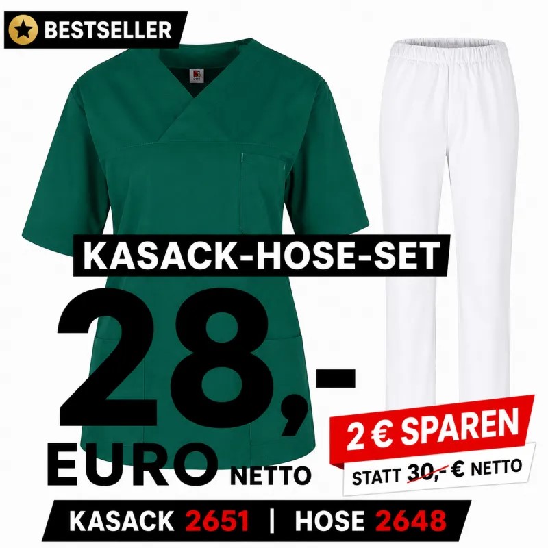 Kasack-Hosen-Kombination aus Kasack 2651 und Schlupfhose 2648 in Grün/Weiß