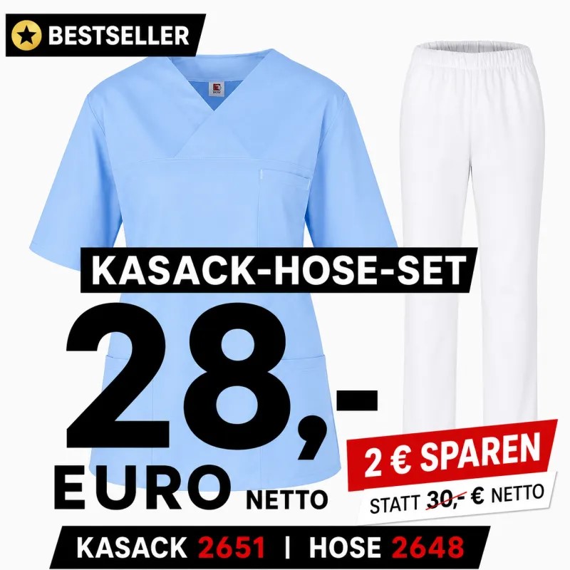 Kasack-Hosen-Kombination aus Kasack 2651 und Schlupfhose 2648 in Hellblau/Weiß