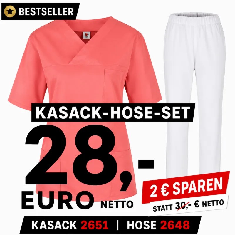 Kasack-Hosen-Kombination aus Kasack 2651 und Schlupfhose 2648 in Coral/Weiß