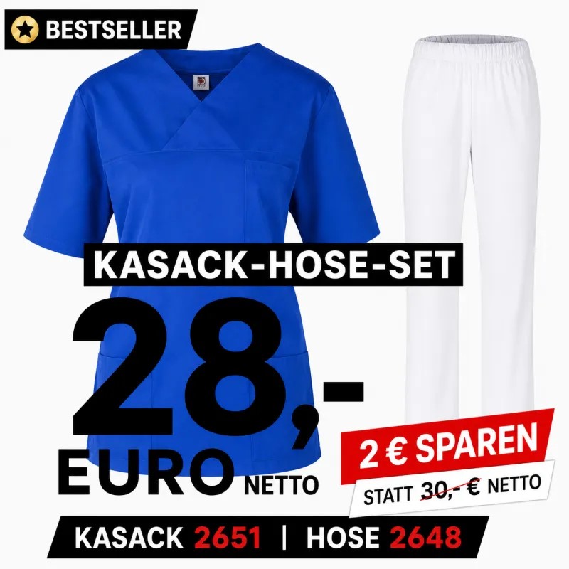 Kasack-Hosen-Kombination aus Kasack 2651 und Schlupfhose 2648 in Kornblau/Weiß