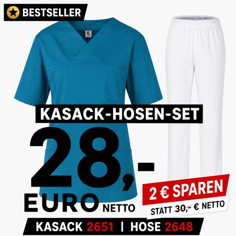 Kasack-Hosen-Kombination aus Kasack 2651 und Schlupfhose 2648 in Petrol/Weiß