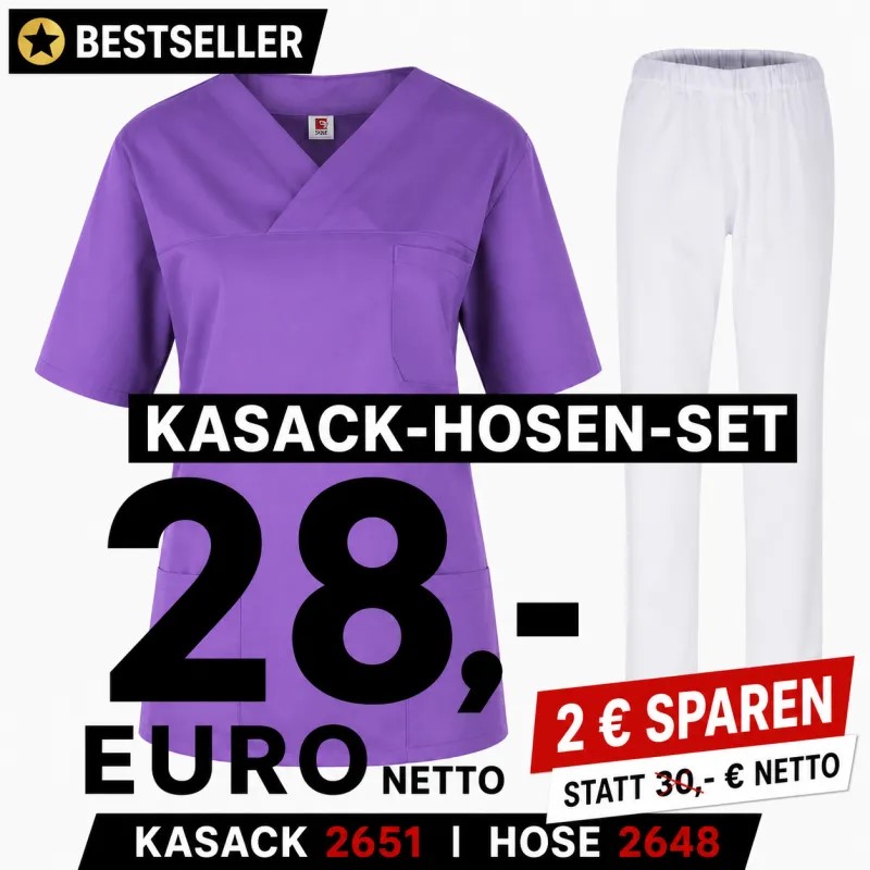 Kasack-Hosen-Kombination aus Kasack 2651 und Schlupfhose 2648 in Violett/Weiß